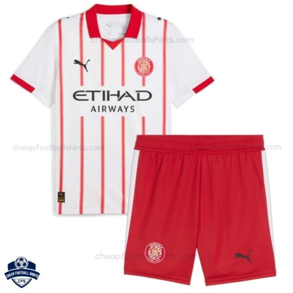 Girona Home Kids Cheap Football Kit 2025/26 - Front View