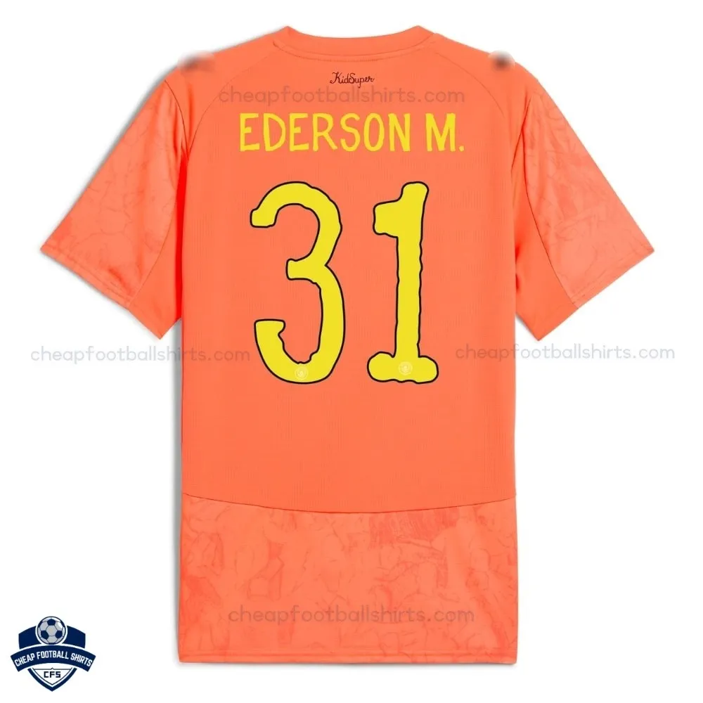 Manchester City EDERSON M. 31 Orange KidSuper Men Cheap Football Shirts 2025/26 - Back View