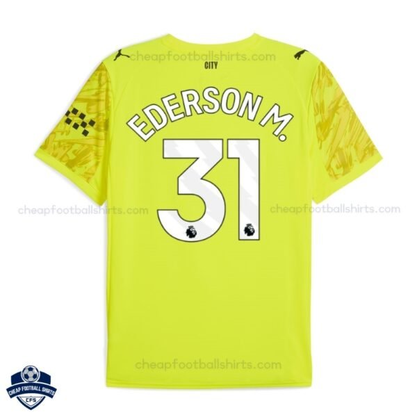 Manchester City EDERSON M. 31 Yellow Goalkeeper Cheap Football Shirts 2025/26 - Back View