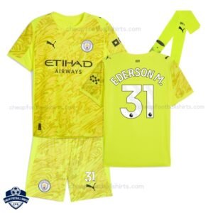 Manchester City EDERSON M. 31 Yellow Goalkeeper Kids Cheap Football Kit 2025/26 - Overview