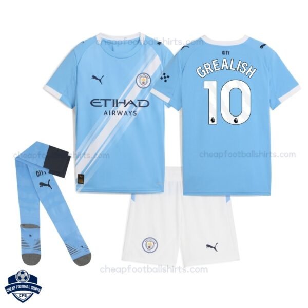 Manchester City GREALISH 10 Home Kids Cheap Football Kit 2025/26
