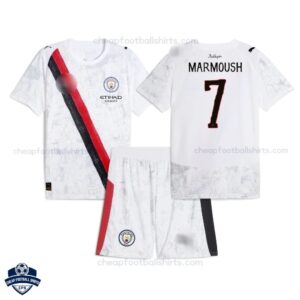 Manchester City MARMOUSH 7 White KidSuper Kids Cheap Football Kit 2025/26 - overview