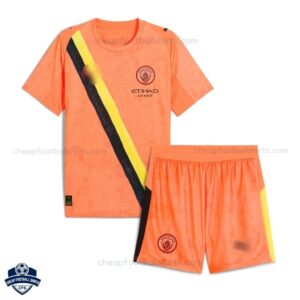Manchester City Orange KidSuper Kids Cheap Football Kit 2025/26- front view