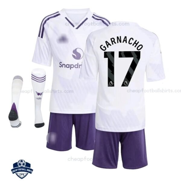 Manchester United Away Kids Football Kit 25/26 GARNACHO 17 with socks