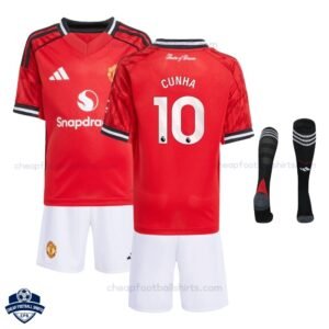 Manchester United M.CUNHA 10 Home Kids Cheap Football Kit 2025/26 - Overview