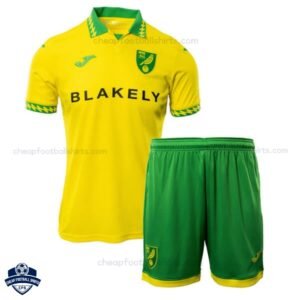 Norwich City Home Kids Cheap Football Kit 2025/26 - Front View