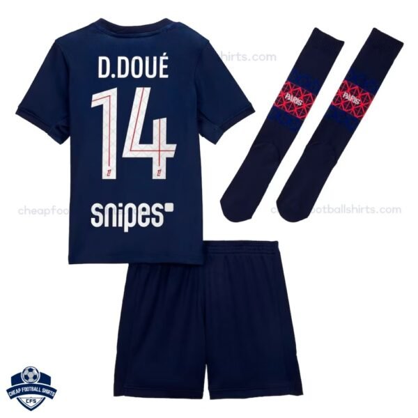 PSG D.Doue 14 Home Kids Cheap Football Kit 2025/26 - Back View