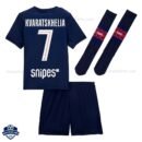 PSG KRAVATSKHELIA 7 Home Kids Cheap Football Kit 2025/26 - Overview