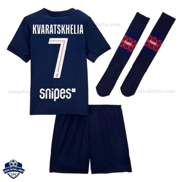 PSG KRAVATSKHELIA 7 Home Kids Cheap Football Kit 2025/26 - Overview