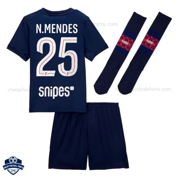 PSG N.Mendes 25 Home Kids Cheap Football Kit 2025/26 - Overview