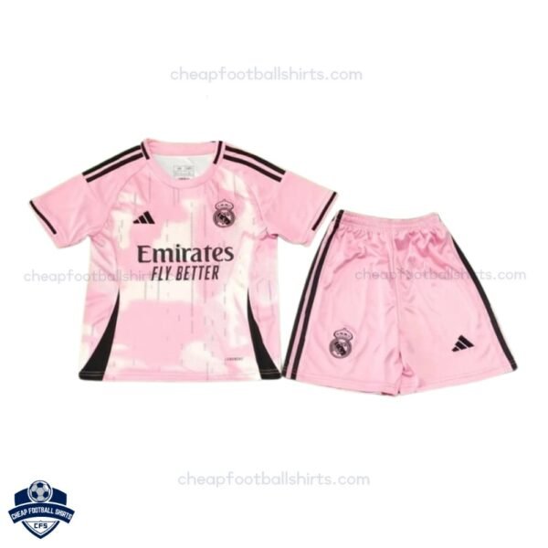 Real Madrid Pink Special Edition Kids Cheap Football Kit 2025/26 - Front View