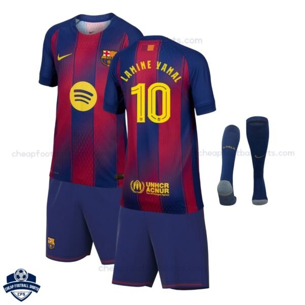 Barcelona Home Kids Football Kit 25/26 LAMINE YAMAL 10 (With Socks)