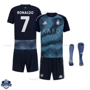 Al Nassr Away Kid Cheap Football Kit 25/26 RONALDO 7 - Overview with socks