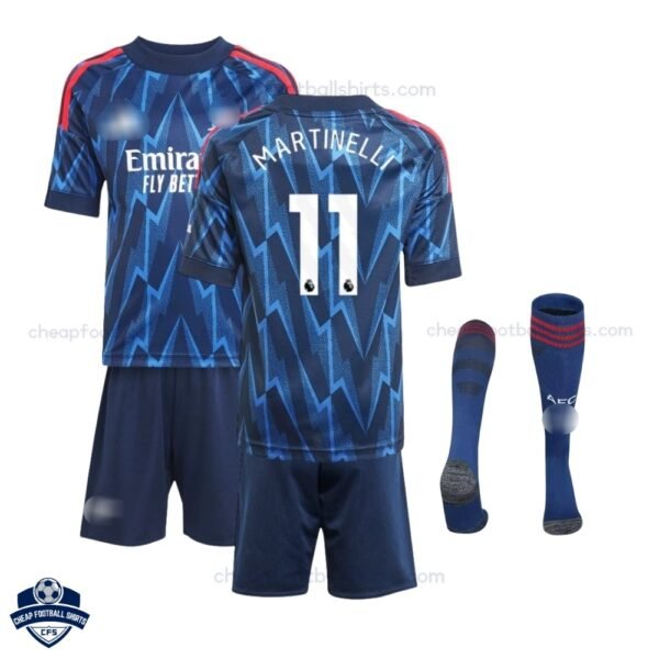 Arsenal Away Kids Football Kit 25/26 MARTINELLI 11 - Overview with socks