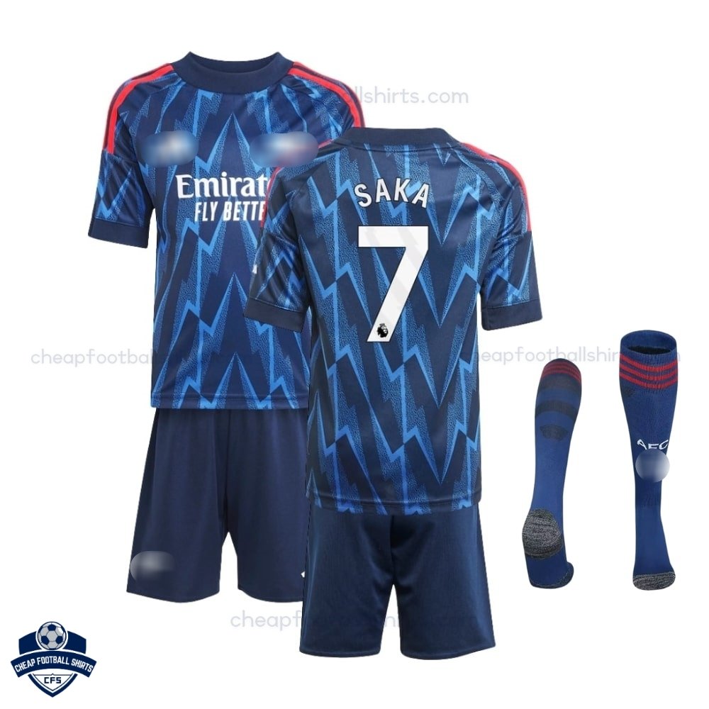 Arsenal Away Kids Football Kit 25/26 SAKA 7 - Overview with socks