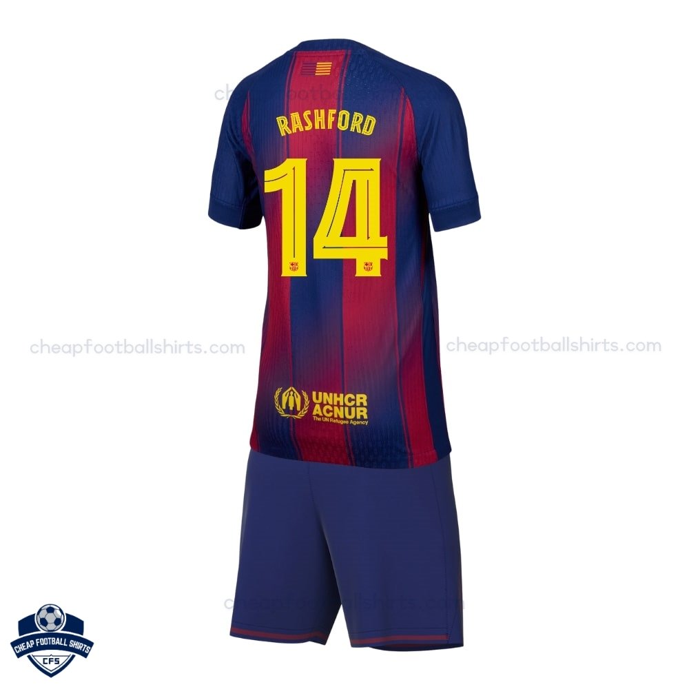 Barcelona RASHFORD 14 Home Kids Cheap Football Kit 2025/26_Back view