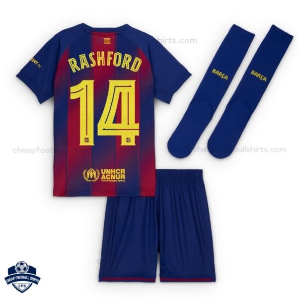 Barcelona RASHFORD 14 Home Kids Cheap Football Kit 2025/26_Back View