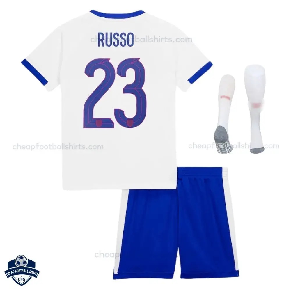 England Home Kids Football Kit 25/26 RUSSO 23 - Back view with socks