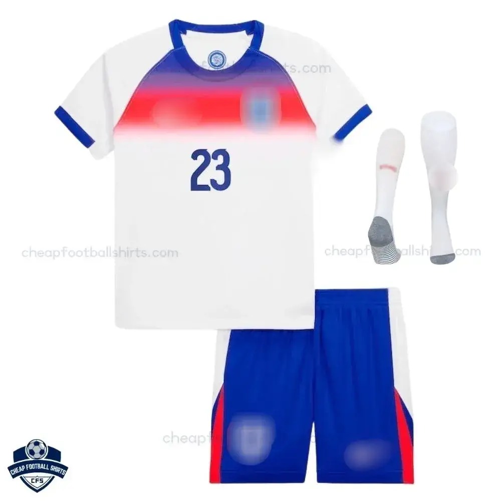 England Home Kids Football Kit 25/26 RUSSO 23 - Front view with socks