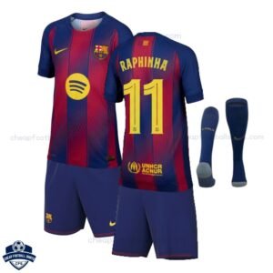 Barcelona Home Kids Football Kit 25/26 RAPHINHA 11 WITH SOCKS