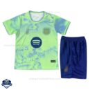 Barcelona Light Green Special Edition Kids Football Kit 25/26 - Front view
