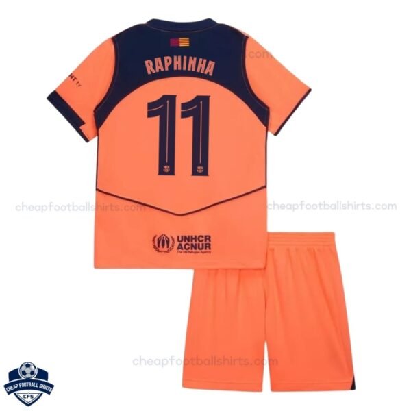 Barcelona Third Kids Football Kit 25/26 RAPHINHA 11 - BACK VIEW