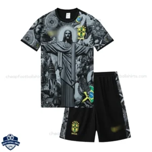 Brazil Black Special Edition Kids Football Kit 2024 - front view