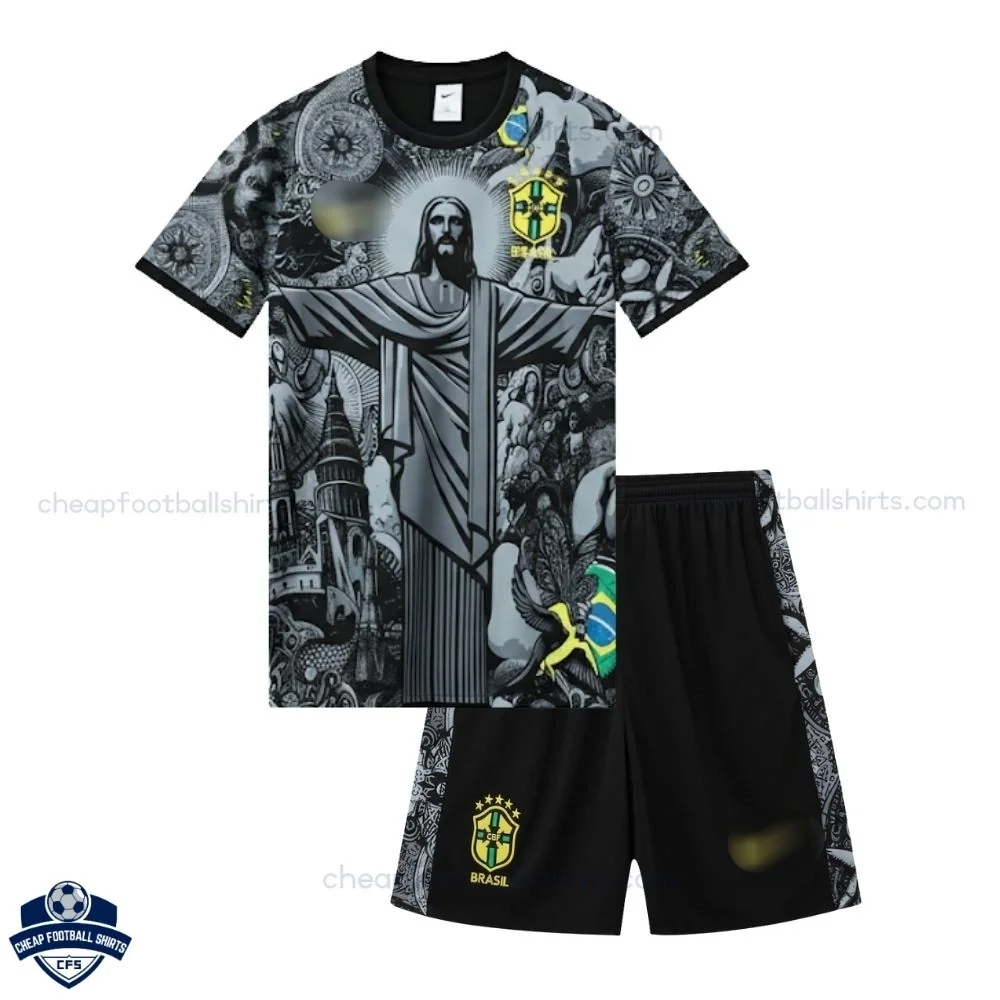 Brazil Black Special Edition Kids Football Kit 2024 - front view