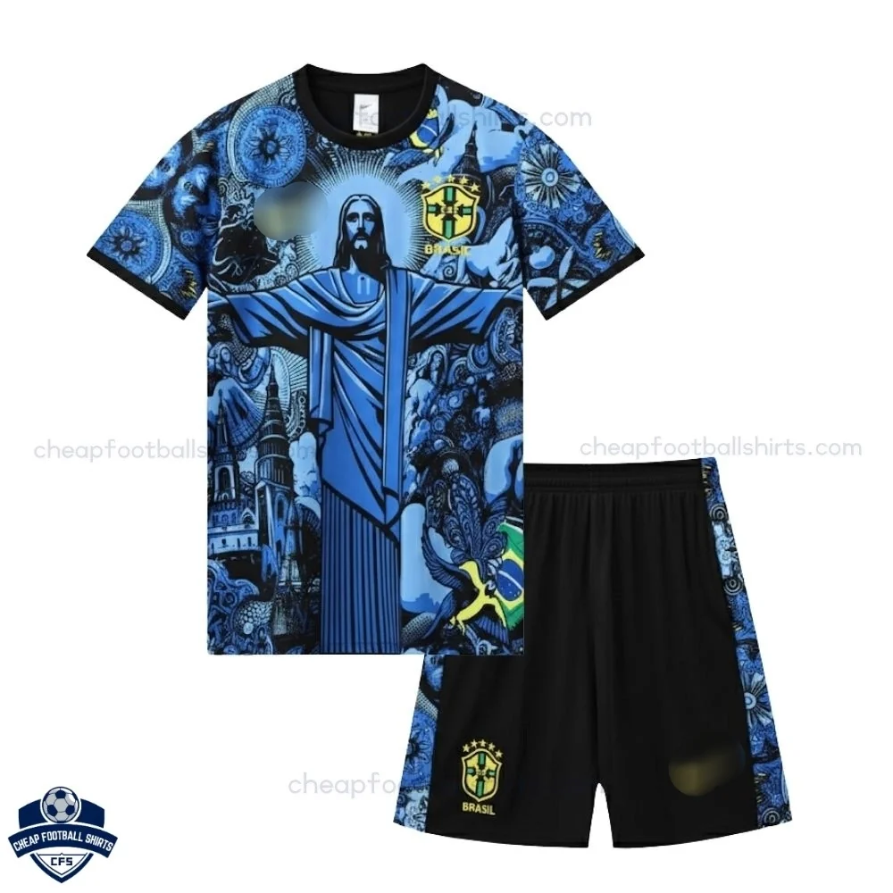 Brazil Blue Special Edition Kids Football Kit 2024 - Front view