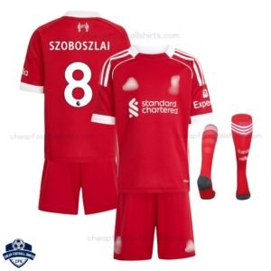 Liverpool Home Kids Football Kit 25/26 SZOBOSZLAI 8 with socks