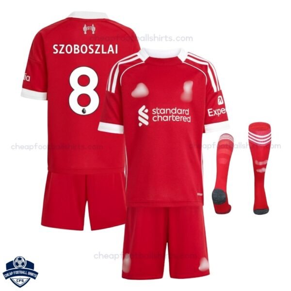 Liverpool Home Kids Football Kit 25/26 SZOBOSZLAI 8 with socks