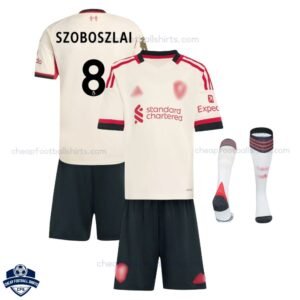 Liverpool Away Kids Football Kit 25/26 SZOBOSZLAI 8 - overview with socks