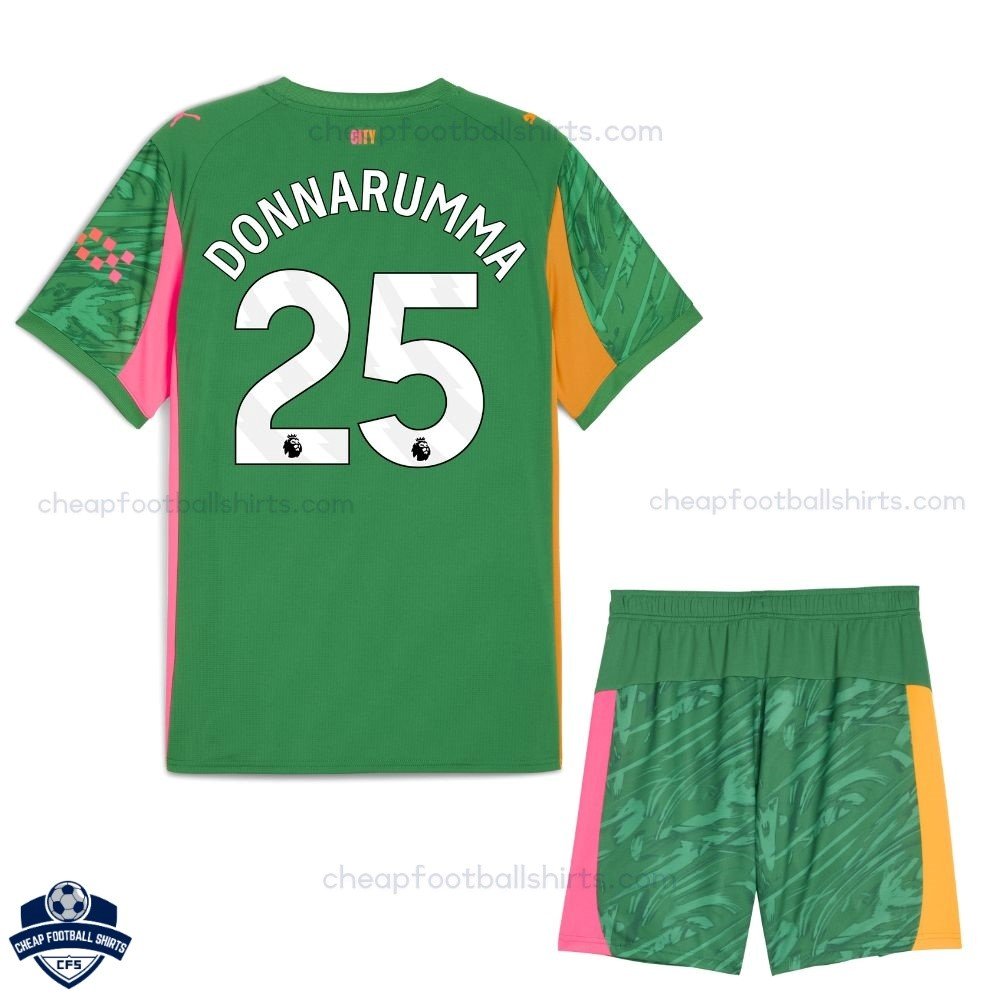 Manchester City Green Goalkeeper Kids Football Kit 25/26 DONNARUMMA 25 - back view
