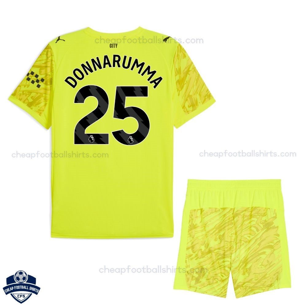 Manchester City Yellow Goalkeeper Kids Football Kit 25/26 DONNARUMMA 25 - back view