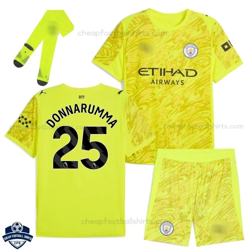 Manchester City Yellow Goalkeeper Kids Football Kit 25/26 DONNARUMMA 25 - overview
