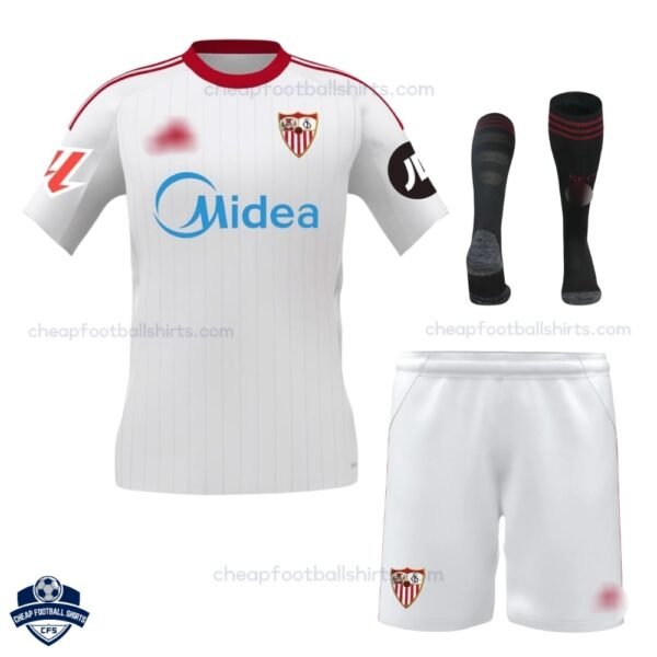 Sevilla Home Kids Cheap Football Kit 25/26 - Front View