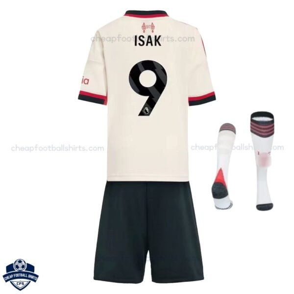 Liverpool Away Kids Football Kit 25/26 ISAK 9 with socks - back view