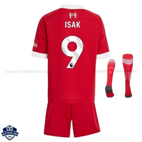 Liverpool Home Kids Football Kit 25/26 ISAK 9 with socks - back view