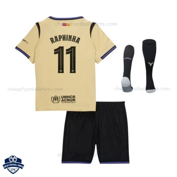 Barcelona Away Kids Football Kit 25/26 RAPHINHA 11 - back view