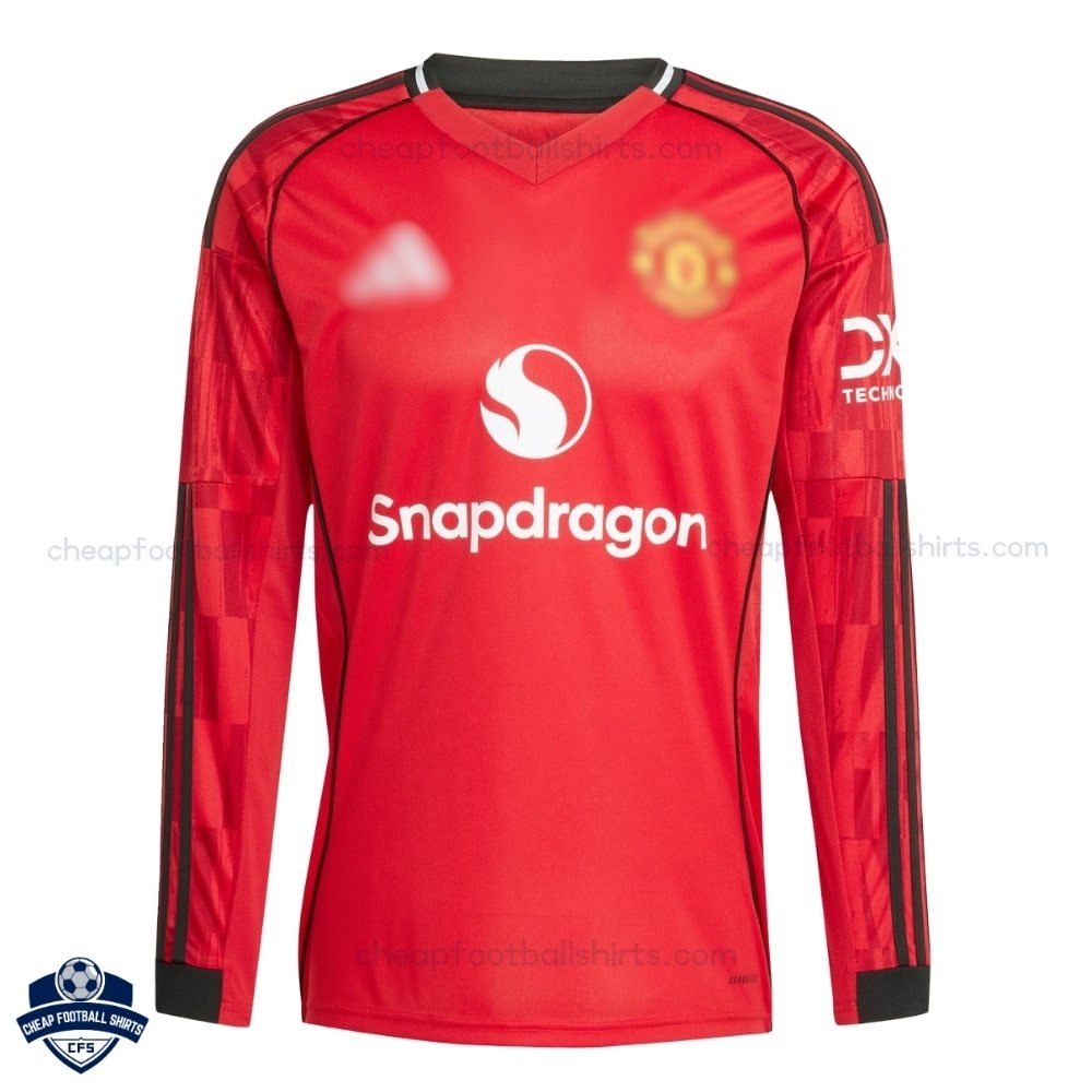 Manchester United Home Men Football Shirt 25/26 Long Sleeve - Front view
