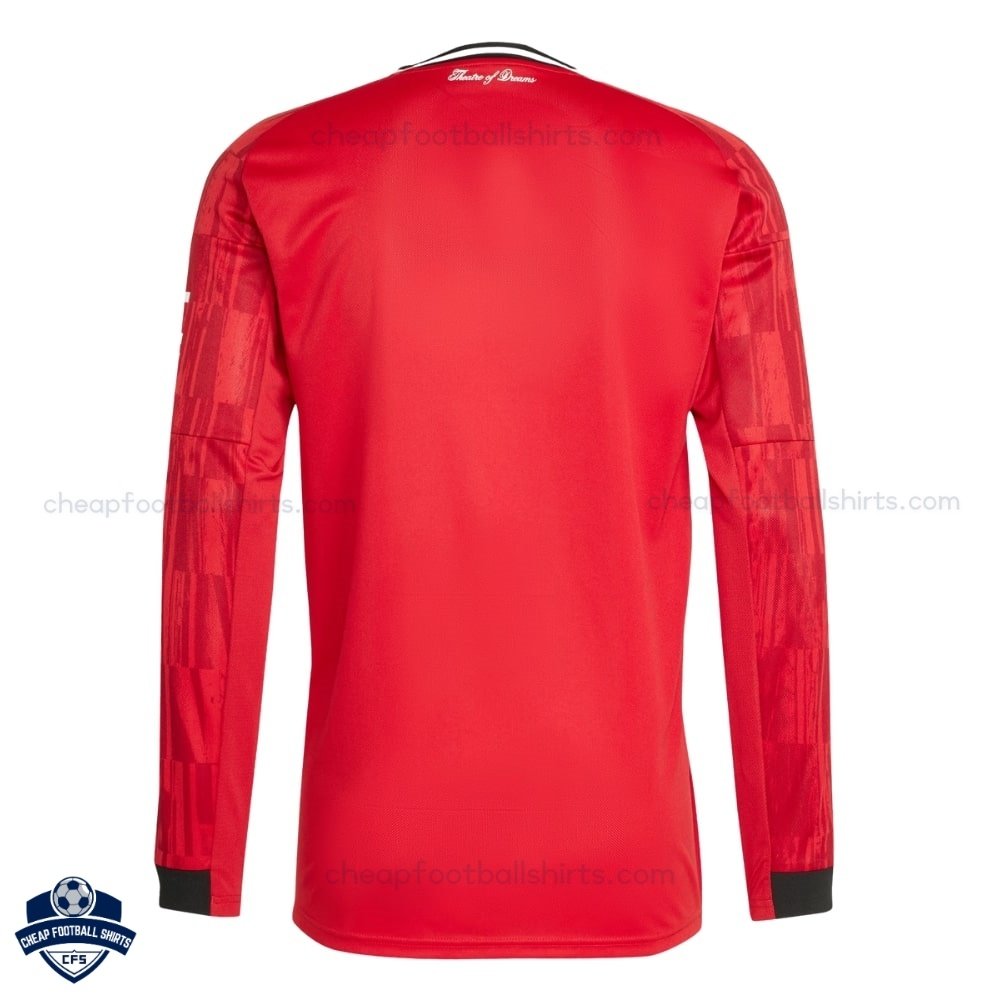 Manchester United Home Men Football Shirt 25/26 Long Sleeve - Back View