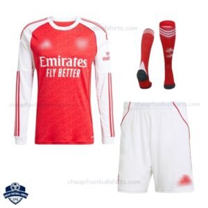 Arsenal Home Kids Football Kit 25/26 Long Sleeve - Front View