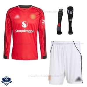 Manchester United Home Kids Football Kit 25/26 Long Sleeve - Front View