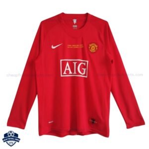 Manchester United Home Men Football Shirt 2007/08 Long Sleeve - Front View