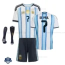 Argentina DE PAUL 7 Home Kids Football Kit 2026 - Overview with socks