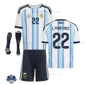 Argentina L.MARTINEZ 22 World Cup Home Kids Football Kit 2026 - Overview with socks