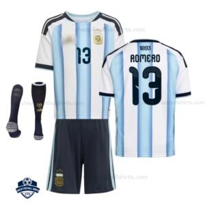 Argentina ROMERO 13 World Cup Home Kids Football Kit 2026 - Overview with socks
