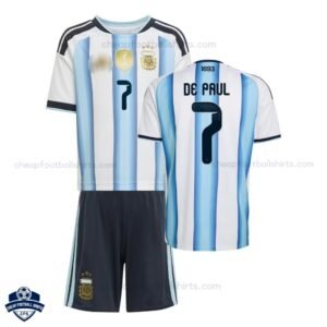 Argentina DE PAUL 7 Home Kids Football Kit 2026 - Overview