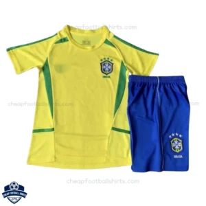 Retro Brazil Home Kids Football Kit 2002 - Front view
