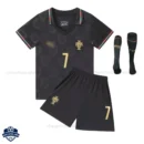 Portugal World Cup RONALDO 7 Black Special Edition Kids Football Kit 2026 - Front View